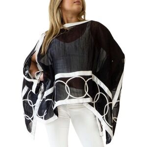 RANDI & WILL Lollipop Black Sheer Silk Wool Blend Resort Poncho